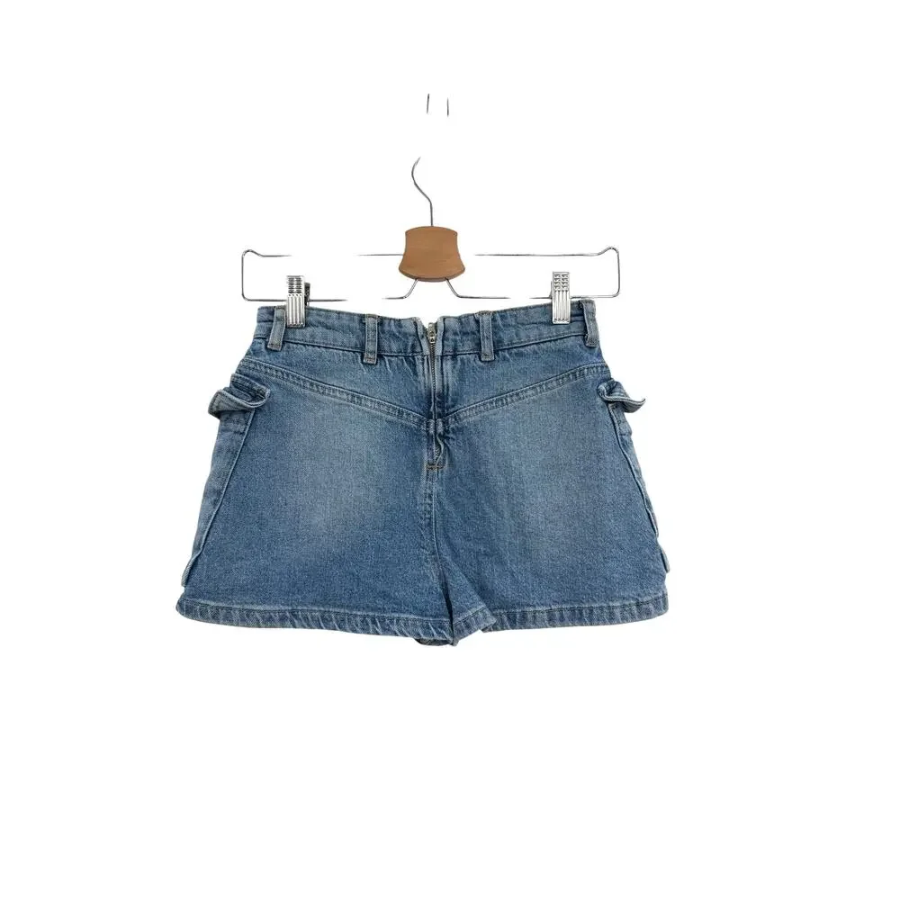 Free‎ People Denim Cargo Mini Skort Utility Pocket Buckle Blue Size 25